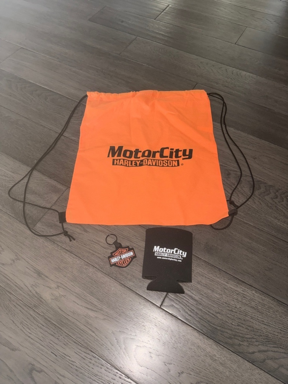 New MotorCity Harley-Davidson Drawstring Bag with keychain and cup/mug sleeve